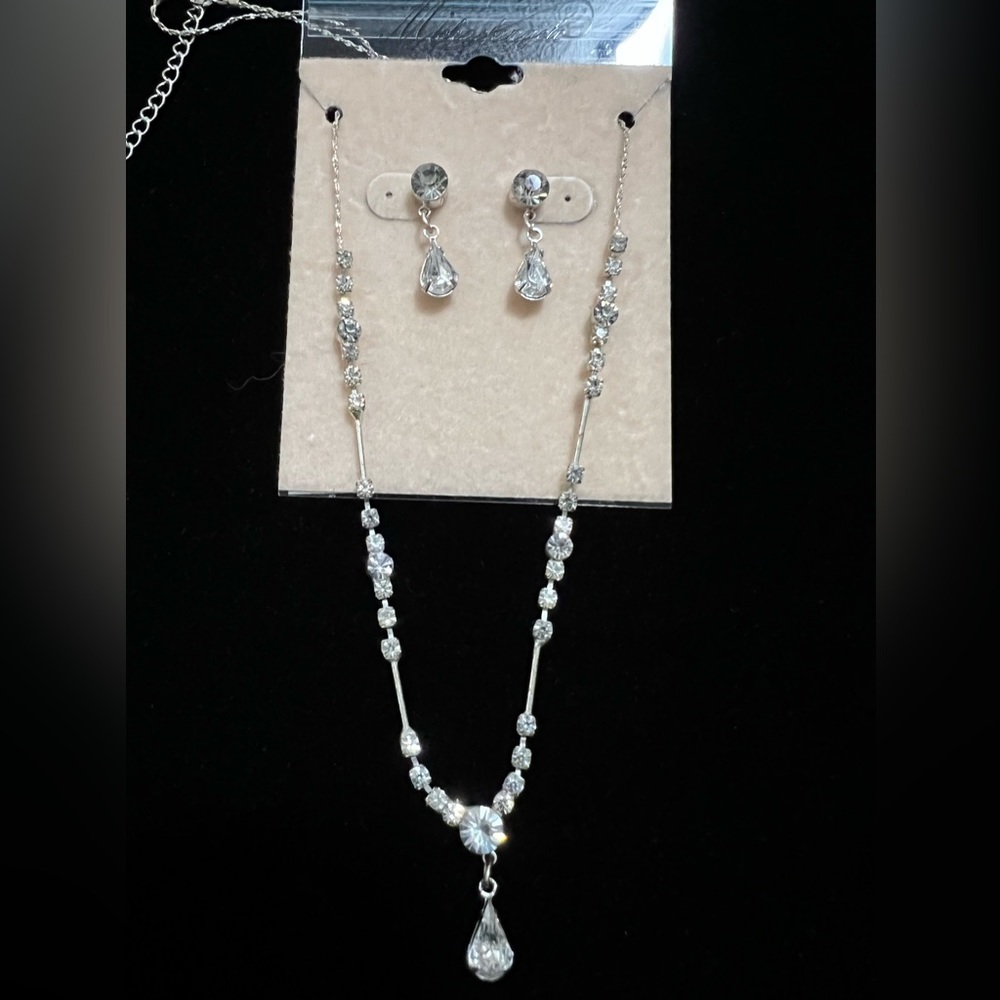 Crystal Silver Necklace and Earring Matching Set, Michael Angelo, Adjustable